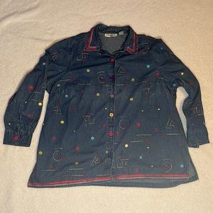 New Direction Womens denim Vintage long sleeved button down shirt , size…